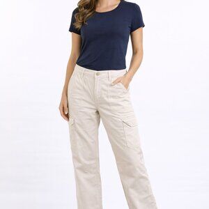 Forever 21 Women’s Cream Cargo Pants High Rise Straight Leg Size Small